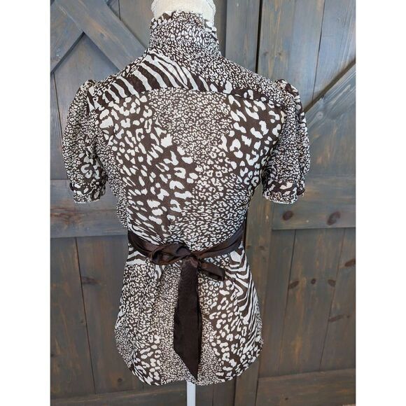 Cotton Express Blouse Top Women's Medium Babydoll Sheer Brown Animal Pri… - Picture 3 of 9